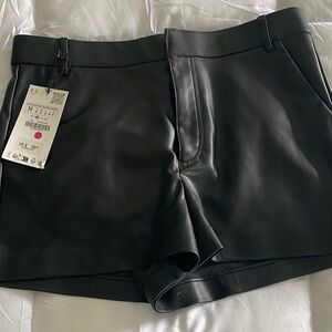 Zara Black High Waist Leather Shorts